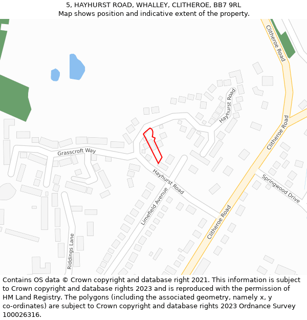 5, HAYHURST ROAD, WHALLEY, CLITHEROE, BB7 9RL: Location map and indicative extent of plot