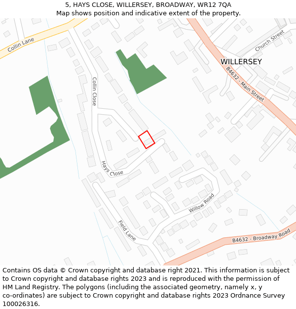 5, HAYS CLOSE, WILLERSEY, BROADWAY, WR12 7QA: Location map and indicative extent of plot