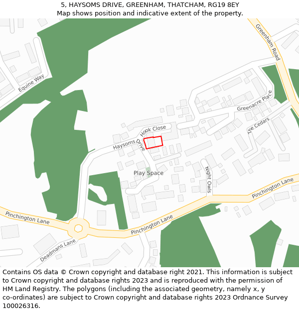 5, HAYSOMS DRIVE, GREENHAM, THATCHAM, RG19 8EY: Location map and indicative extent of plot