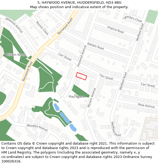 5, HAYWOOD AVENUE, HUDDERSFIELD, HD3 4BG: Location map and indicative extent of plot