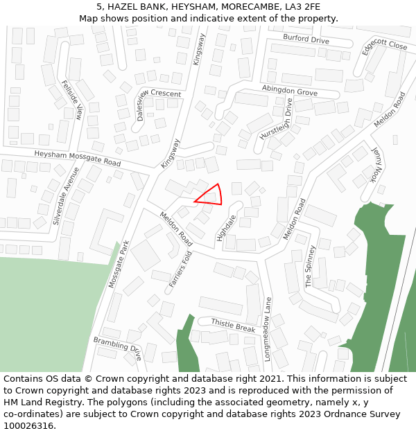 5, HAZEL BANK, HEYSHAM, MORECAMBE, LA3 2FE: Location map and indicative extent of plot