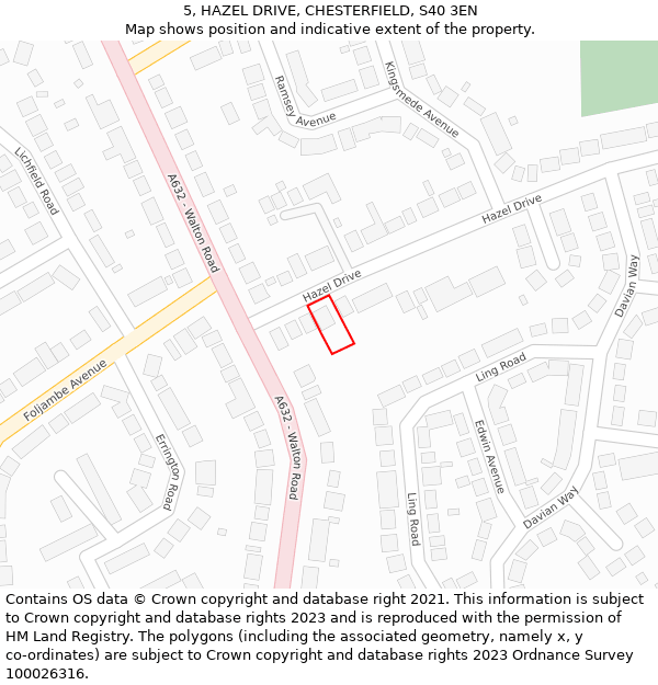 5, HAZEL DRIVE, CHESTERFIELD, S40 3EN: Location map and indicative extent of plot