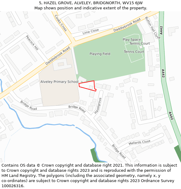 5, HAZEL GROVE, ALVELEY, BRIDGNORTH, WV15 6JW: Location map and indicative extent of plot