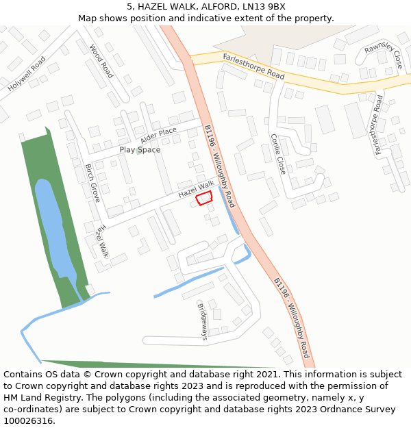 5, HAZEL WALK, ALFORD, LN13 9BX: Location map and indicative extent of plot