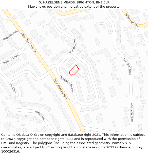 5, HAZELDENE MEADS, BRIGHTON, BN1 5LR: Location map and indicative extent of plot