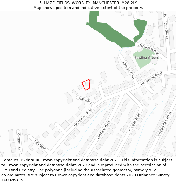 5, HAZELFIELDS, WORSLEY, MANCHESTER, M28 2LS: Location map and indicative extent of plot