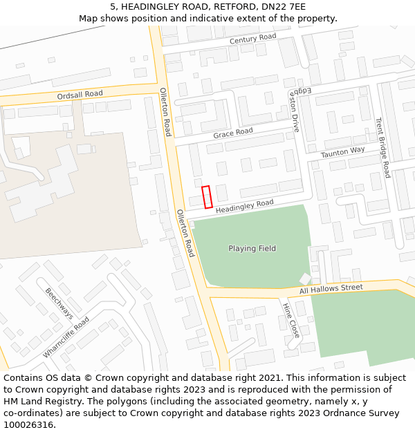 5, HEADINGLEY ROAD, RETFORD, DN22 7EE: Location map and indicative extent of plot