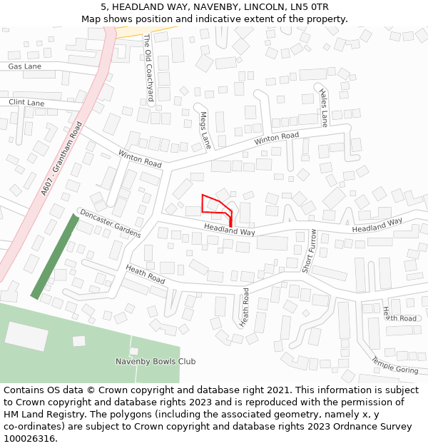 5, HEADLAND WAY, NAVENBY, LINCOLN, LN5 0TR: Location map and indicative extent of plot