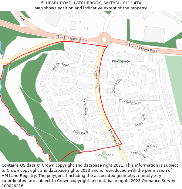 5, HEARL ROAD, LATCHBROOK, SALTASH, PL12 4TX: Location map and indicative extent of plot