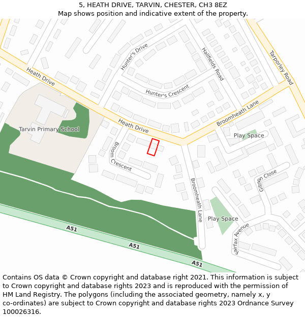 5, HEATH DRIVE, TARVIN, CHESTER, CH3 8EZ: Location map and indicative extent of plot