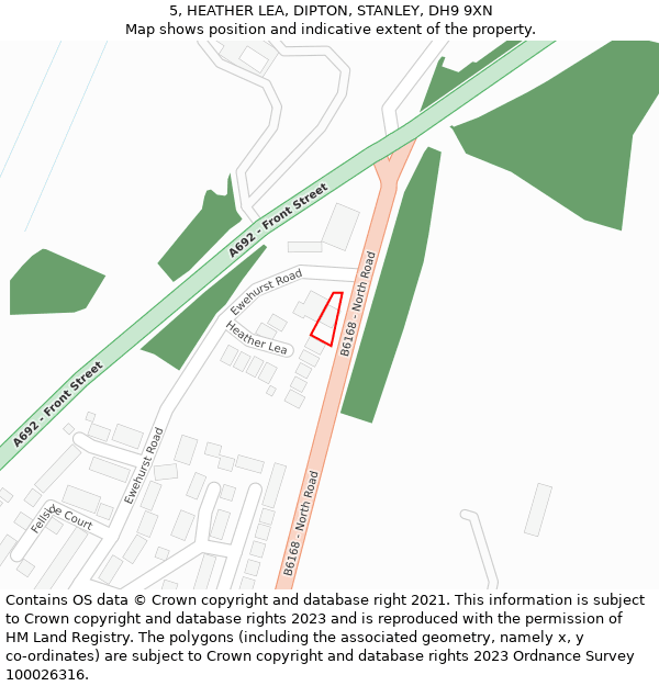 5, HEATHER LEA, DIPTON, STANLEY, DH9 9XN: Location map and indicative extent of plot