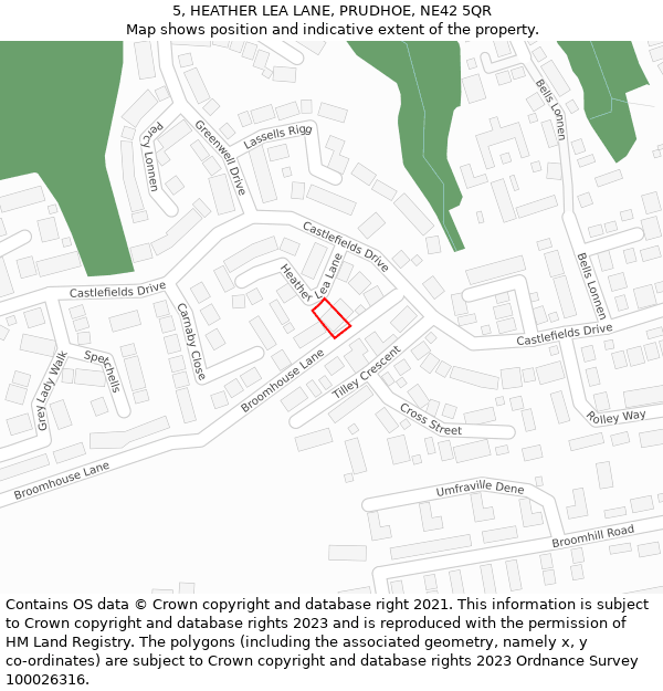 5, HEATHER LEA LANE, PRUDHOE, NE42 5QR: Location map and indicative extent of plot