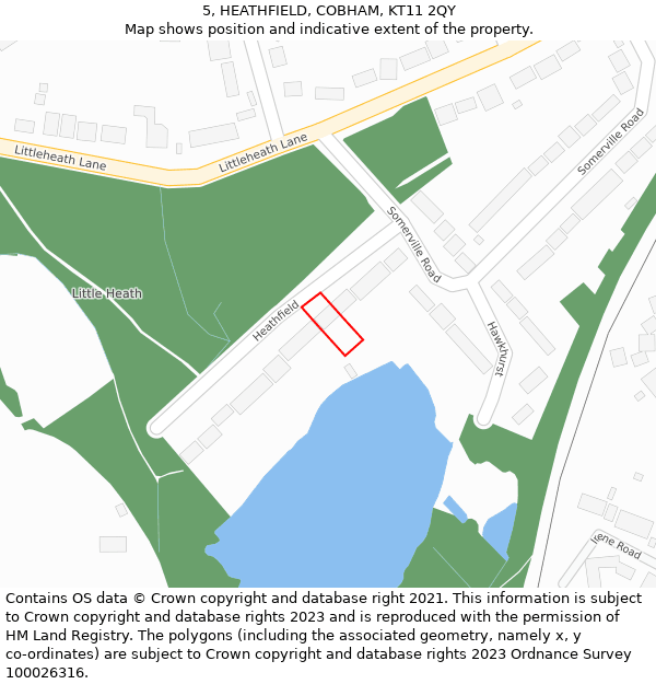 5, HEATHFIELD, COBHAM, KT11 2QY: Location map and indicative extent of plot