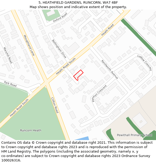 5, HEATHFIELD GARDENS, RUNCORN, WA7 4BF: Location map and indicative extent of plot