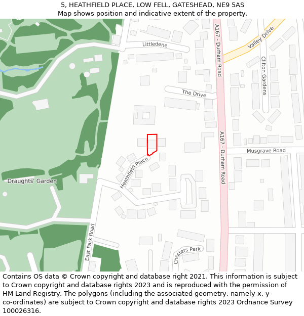 5, HEATHFIELD PLACE, LOW FELL, GATESHEAD, NE9 5AS: Location map and indicative extent of plot