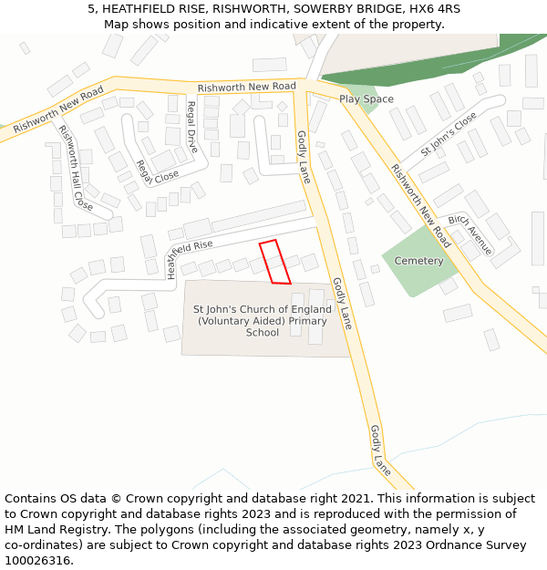 5, HEATHFIELD RISE, RISHWORTH, SOWERBY BRIDGE, HX6 4RS: Location map and indicative extent of plot