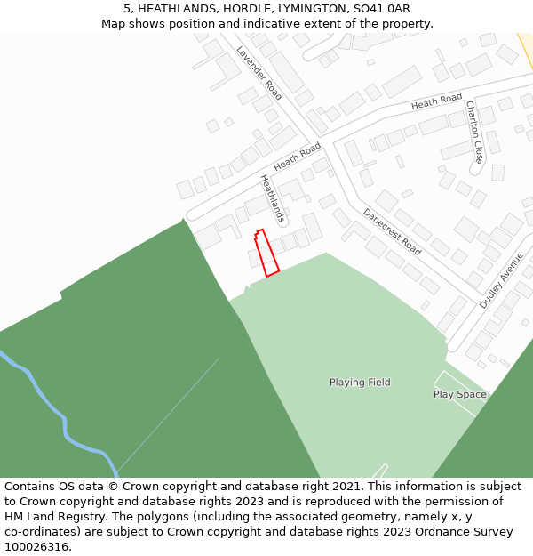 5, HEATHLANDS, HORDLE, LYMINGTON, SO41 0AR: Location map and indicative extent of plot