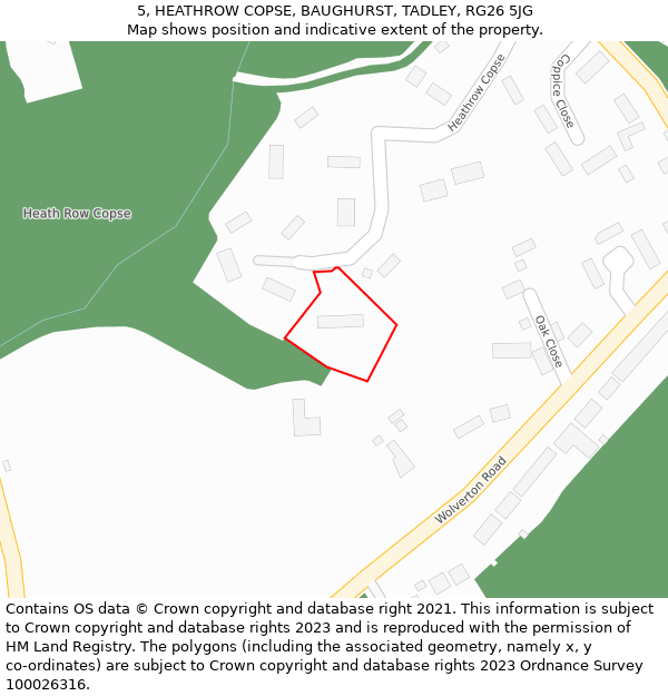 5, HEATHROW COPSE, BAUGHURST, TADLEY, RG26 5JG: Location map and indicative extent of plot