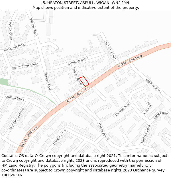 5, HEATON STREET, ASPULL, WIGAN, WN2 1YN: Location map and indicative extent of plot