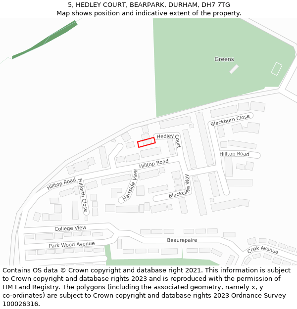 5, HEDLEY COURT, BEARPARK, DURHAM, DH7 7TG: Location map and indicative extent of plot