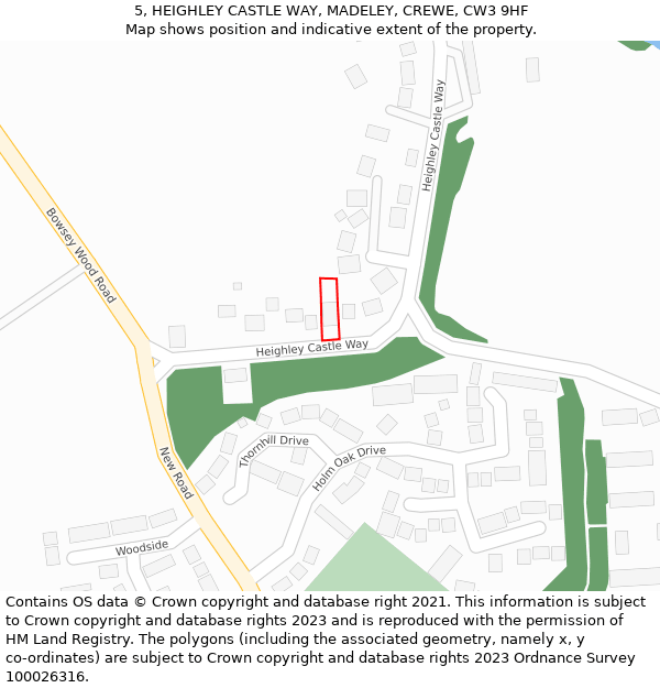 5, HEIGHLEY CASTLE WAY, MADELEY, CREWE, CW3 9HF: Location map and indicative extent of plot
