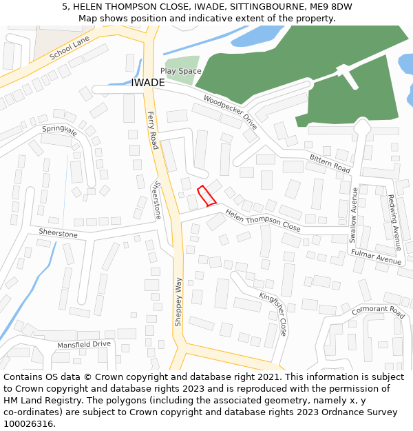 5, HELEN THOMPSON CLOSE, IWADE, SITTINGBOURNE, ME9 8DW: Location map and indicative extent of plot