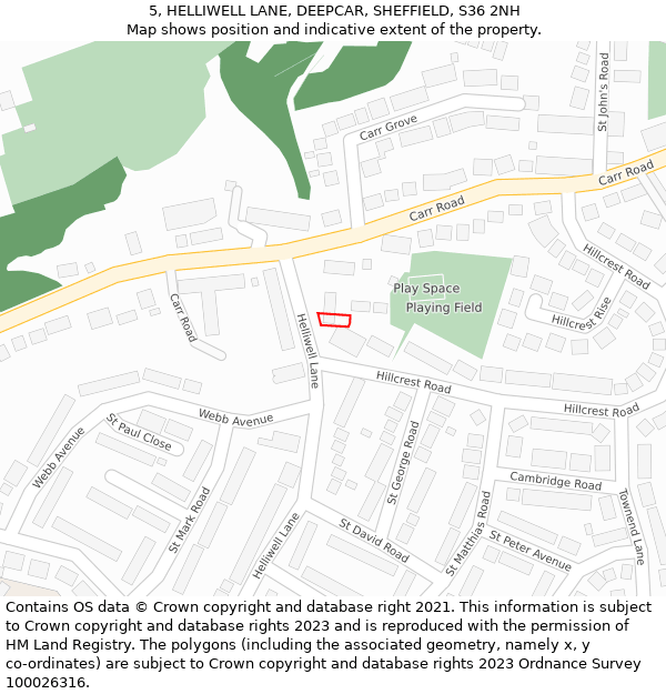 5, HELLIWELL LANE, DEEPCAR, SHEFFIELD, S36 2NH: Location map and indicative extent of plot