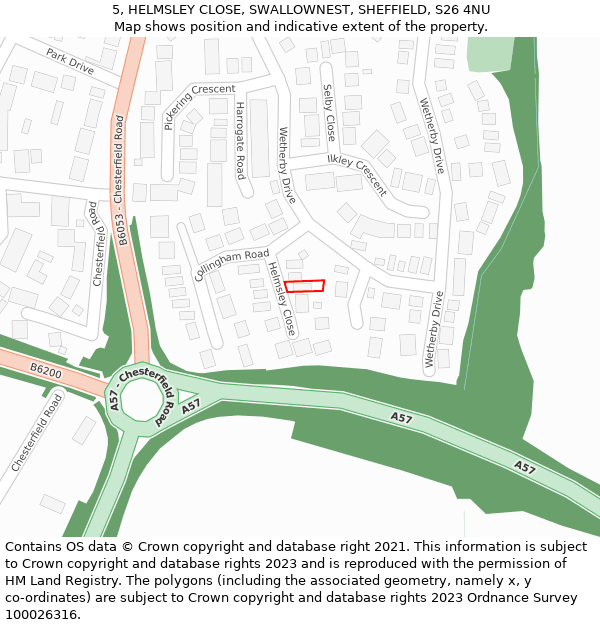 5, HELMSLEY CLOSE, SWALLOWNEST, SHEFFIELD, S26 4NU: Location map and indicative extent of plot