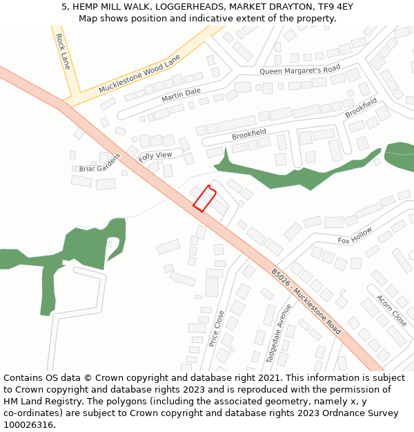 5, HEMP MILL WALK, LOGGERHEADS, MARKET DRAYTON, TF9 4EY: Location map and indicative extent of plot