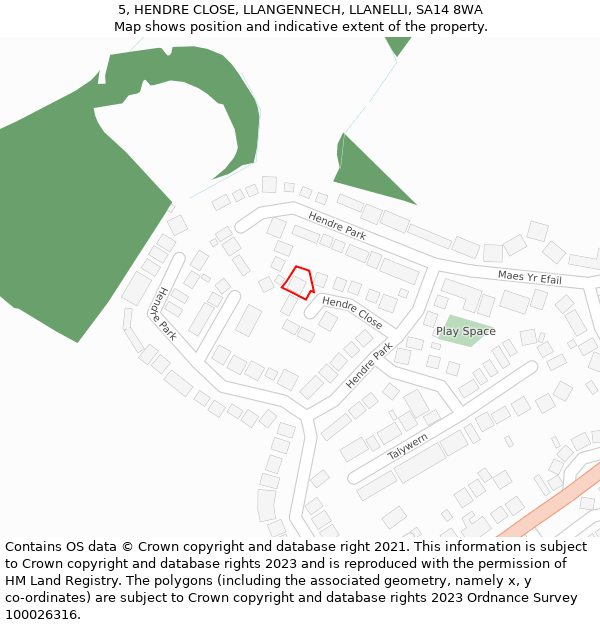 5, HENDRE CLOSE, LLANGENNECH, LLANELLI, SA14 8WA: Location map and indicative extent of plot