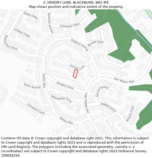 5, HENDRY LANE, BLACKBURN, BB2 4FE: Location map and indicative extent of plot