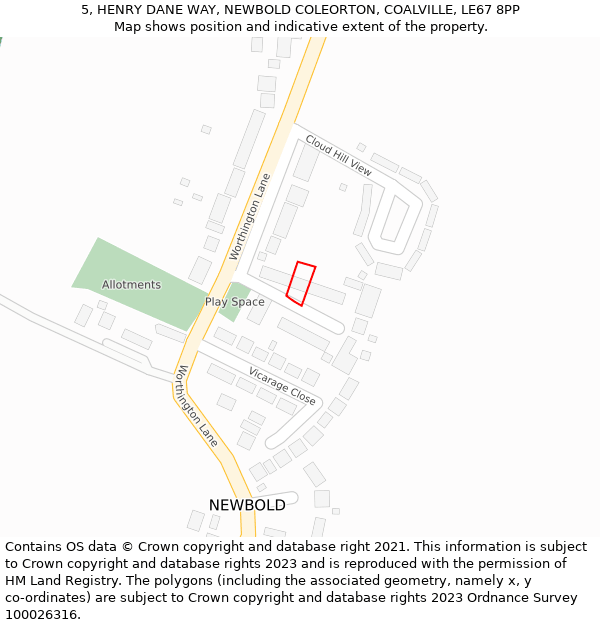 5, HENRY DANE WAY, NEWBOLD COLEORTON, COALVILLE, LE67 8PP: Location map and indicative extent of plot