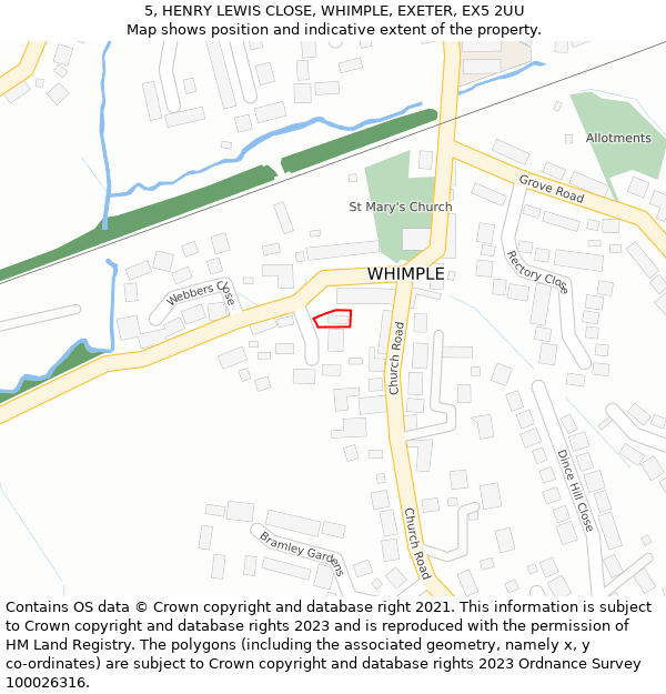 5, HENRY LEWIS CLOSE, WHIMPLE, EXETER, EX5 2UU: Location map and indicative extent of plot