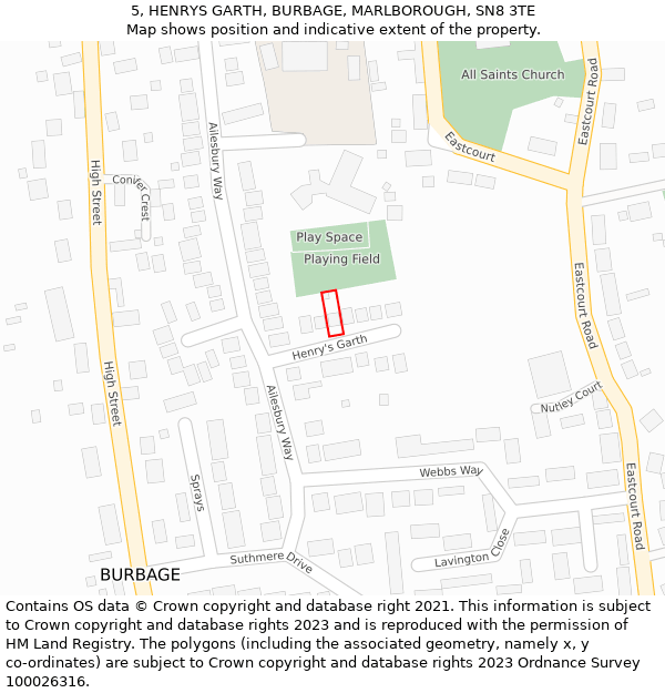 5, HENRYS GARTH, BURBAGE, MARLBOROUGH, SN8 3TE: Location map and indicative extent of plot