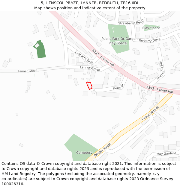 5, HENSCOL PRAZE, LANNER, REDRUTH, TR16 6DL: Location map and indicative extent of plot