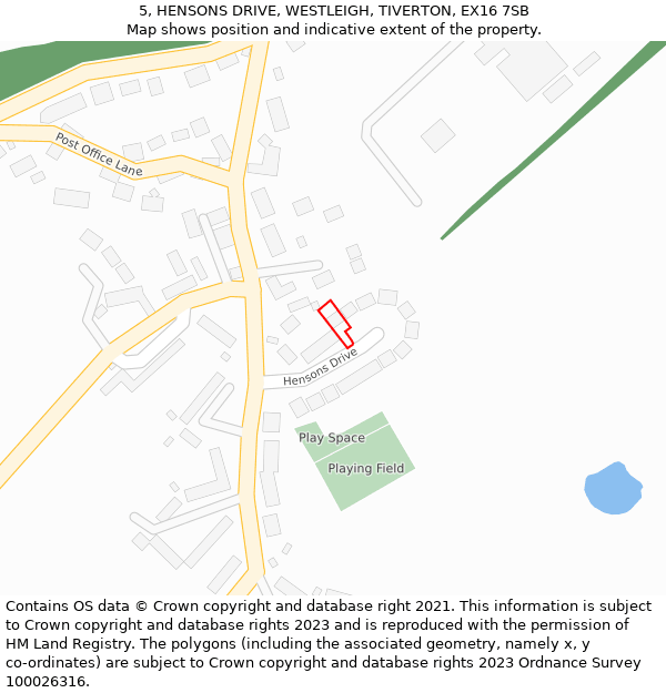 5, HENSONS DRIVE, WESTLEIGH, TIVERTON, EX16 7SB: Location map and indicative extent of plot