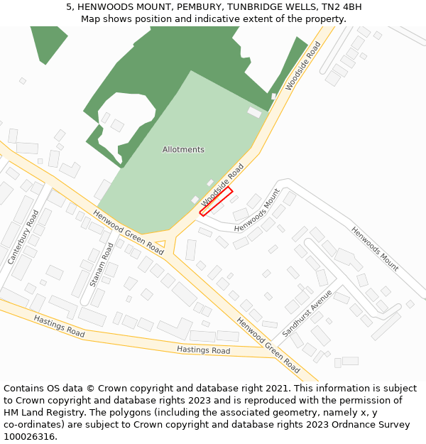 5, HENWOODS MOUNT, PEMBURY, TUNBRIDGE WELLS, TN2 4BH: Location map and indicative extent of plot