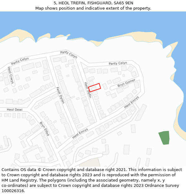 5, HEOL TREFIN, FISHGUARD, SA65 9EN: Location map and indicative extent of plot