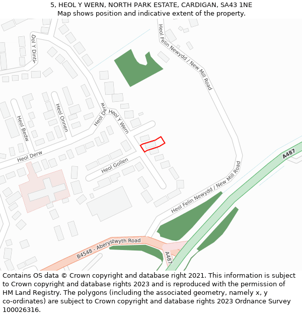 5, HEOL Y WERN, NORTH PARK ESTATE, CARDIGAN, SA43 1NE: Location map and indicative extent of plot