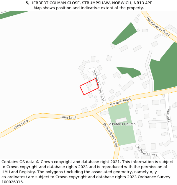 5, HERBERT COLMAN CLOSE, STRUMPSHAW, NORWICH, NR13 4PF: Location map and indicative extent of plot