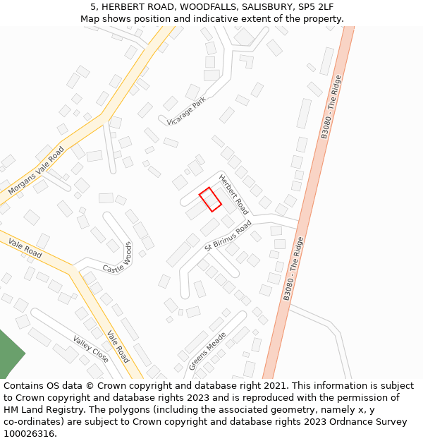 5, HERBERT ROAD, WOODFALLS, SALISBURY, SP5 2LF: Location map and indicative extent of plot
