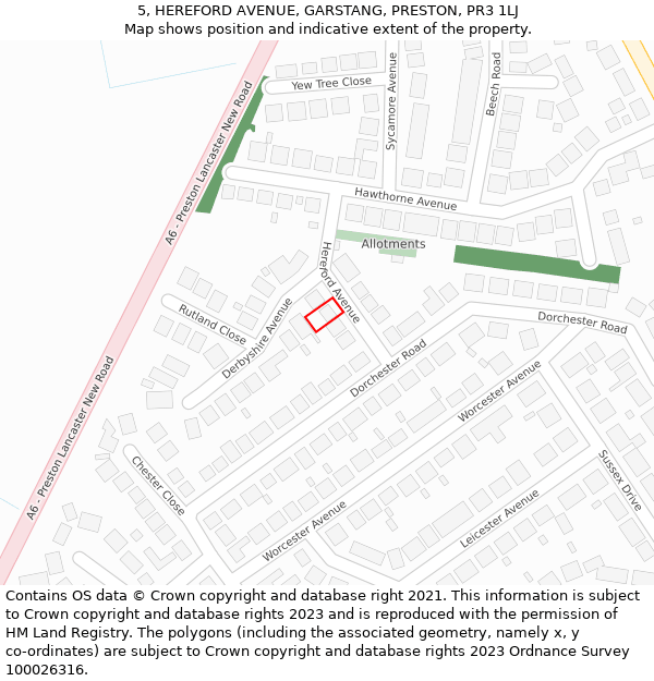 5, HEREFORD AVENUE, GARSTANG, PRESTON, PR3 1LJ: Location map and indicative extent of plot