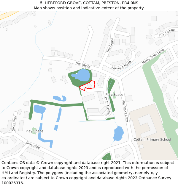 5, HEREFORD GROVE, COTTAM, PRESTON, PR4 0NS: Location map and indicative extent of plot