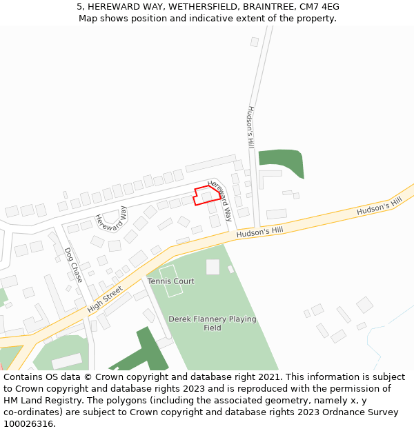 5, HEREWARD WAY, WETHERSFIELD, BRAINTREE, CM7 4EG: Location map and indicative extent of plot