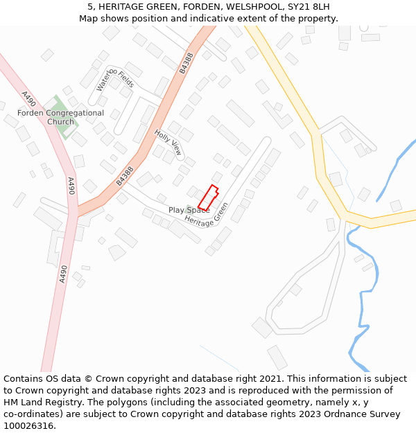 5, HERITAGE GREEN, FORDEN, WELSHPOOL, SY21 8LH: Location map and indicative extent of plot