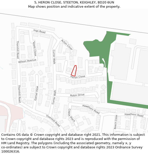 5, HERON CLOSE, STEETON, KEIGHLEY, BD20 6UN: Location map and indicative extent of plot