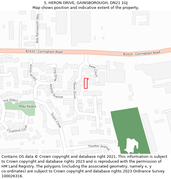 5, HERON DRIVE, GAINSBOROUGH, DN21 1GJ: Location map and indicative extent of plot