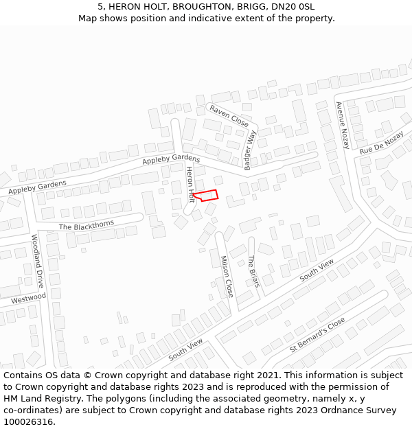 5, HERON HOLT, BROUGHTON, BRIGG, DN20 0SL: Location map and indicative extent of plot