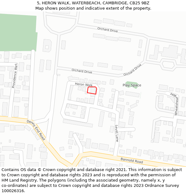 5, HERON WALK, WATERBEACH, CAMBRIDGE, CB25 9BZ: Location map and indicative extent of plot