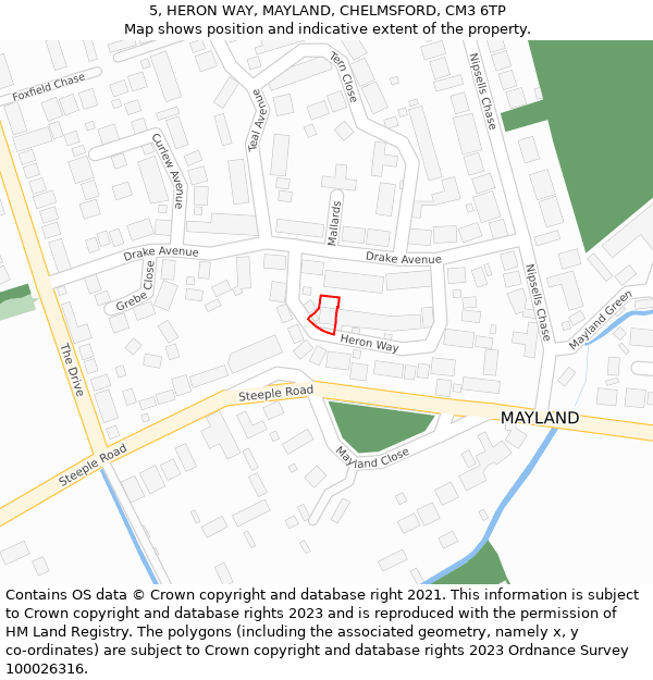 5, HERON WAY, MAYLAND, CHELMSFORD, CM3 6TP: Location map and indicative extent of plot